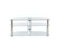 Clear Glass TV Stand 1150mm Wide 3 Shelf for Up To 55 inch TV's With Chrome Silver Legs, by MMT