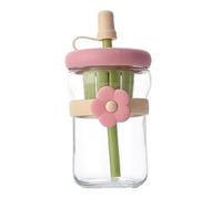 Clear Glass Water Bottle - 500ml Clear Glass Cup Water Bottle,Reusable Drinkware with Silicone Straw - for Coffee Tea Beverage Hot Cold Milk Travel Camping School Gym