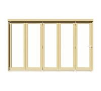 Clear Glazed Softwood Clear Pine Veneer External Modern 5 Sliding Bi-Fold Patio Door, (H)2090mm (W)3590mm