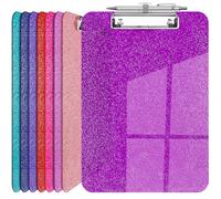 Clear Glitter Clipboards,Clipboard with Pen Holder, Size 8.85 x 12.4 in Bling Clipboards with Low Profile Clip, Sparkle Plastic Clipboard for Office Supplies Nursing Essential Must Have (Violet)