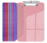 Clear Glitter Clipboards,Clipboard with Pen Holder, Size 8.85 x 12.4 in Bling Clipboards with Low Profile Clip, Sparkle Plastic Clipboard for Office Supplies Nursing Essential Must Have (Pink)