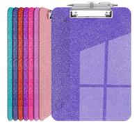 Clear Glitter Clipboards,Clipboard with Pen Holder, Size 8.85 x 12.4 in Bling Clipboards with Low Profile Clip, Sparkle Plastic Clipboard for Office Supplies Nursing Essential Must Have (Purple)