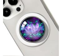 Clear Glitter Purple Lotus Flower Design Magnetic Type Expandible Collapsible Mobile Phone Grip Cell Phone Stand Holder for Smartphones Cellphone Accessory
