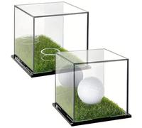 Clear Golf Ball Holder, Clear Golf Ball Display,2X Acrylic Single Golf Ball Cube - Dust Protection, Square Enthusiast Case, Rip Box