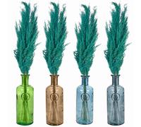 (Clear, Green) 20cm Recycled Glass Vase + Wild Pampas Reed Stems