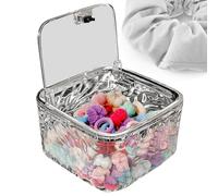 Clear Hair Tie Organizer - Hair Accessories Holder with Lid, 2 Layer Stackable, 8 Section Adjustable Divider, Silicone Seal Ring | Storage Case Tool Box for Pin Clip Headband Scrunchie