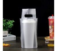 Clear Handle Drink Drinking Poly Plastic Packaging Bags,drink carriers For Delivery Take Out Cup Holder Bar Restaurant Coffee Shop Supplies cup carrier (500 PCS 6.3" x 10.2")
