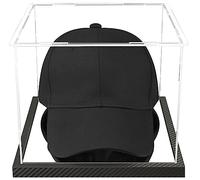 Clear Hat Display Case Acrylic Baseball Cap Holder Stand Transparent Hat Storage Box Dustproof Square UV Protection Cabinet with Carbon Fiber Skin Base and Removable Mirror Base