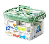 Clear Health Supplies Storage Box, Large 13.3 x 9.4 x 7.5 in First Aid Organizer with Buckle, Handle, 3 Layer Foldable Design, Portable Family Storage for Home Use