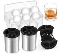 Clear Ice Cube Maker - 2.5" Ball - Stainless Steel Clear Ice Maker - Compact Design - for Whiskey, Cocktails, Bourbon - 2 PACK with Ice Tong & Ice Box