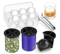 Clear Ice Cube Maker, 2.5" Stainless Steel Crystal Clear Ice Ball Maker, Non-BPA Silicone Ice Cube Molds for Whiskey Easy Release Ice Maker, Bourbon Gifts for Men (Star Camo & Star Blue, 2 PACK)