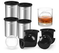 Clear Ice Cube Maker, 6.4 cm Ice Balls, Ice Ball Maker Made of Crystal Clear Stainless Steel, BPA-Free Premium Silicone Ice Cube Trays for Whisky and Cocktails (4 PACK)