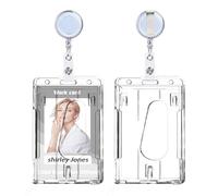 Clear ID Badge Holder with Retractable Translucent Reel Clip, Transparent Thumb Slot PC Hard Plastic Card Protector for Nurse Office School Hospitl Credit Card Proximity Key (White, Vertical)
