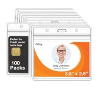 Clear ID Holder for Lanyard - ID Card Holder Waterproof (Inches, 3.5 x 2.25 Horizontal 100 Pack)