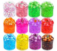 Clear Jelly Crunchy Slime Kit, 12 Packs Slime Kits for Girls, Non Sticky Slime Set for Kids, DIY Premade Crystal Glue Boba Slime, Super Soft Sludge