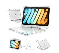 Clear Keyboard Case for iPad Mini 7 A17 Pro(2024) & Mini 6 (2021) 8.3", 7-Color Backlit Wireless Keyboard with Touchpad, 360° Rotating Stand, Pencil Holder for iPad mini 7th/6th Generation, White
