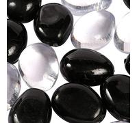 Clear Large Oval Pebbles Mixed Transparent and Coloured Stones Aquarium Marbles Table Scatter Stones Decorative Nuggets Vase Filler Beads Plant Pot Decoration 26pcs (Black/Transparent)