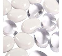 Clear Large Oval Pebbles Mixed Transparent and Coloured Stones Aquarium Marbles Table Scatter Stones Decorative Nuggets Vase Filler Beads Plant Pot Decoration 26pcs (Transparent/White)
