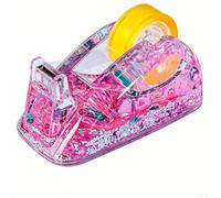 Clear Liquid Glitter Tape Dispenser, Cute Ocean Style Quicksand Tape Holder with Floating Sequins, Transparent Desk Tape Cutter for Office Stationery Decor (Pink)