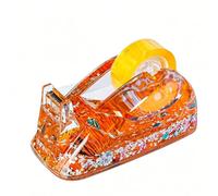 Clear Liquid Glitter Tape Dispenser, Non-Slip Cute Desktop Tape Dispenser with Sharp Blade for Office Stationery, Decor & Gift(Orange)