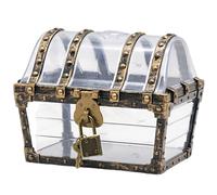 Clear Lock Box, 5.5x4x4.3" Plastic Treasure Chest with Lock, Vintage Treasure Box Pirate Jewelry Chest Gemstone Crystal Storage Toys for Children Girls Boys