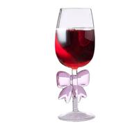 Clear Long Stem Cups - Red Wine Decorative Bow Tie Glasses Elegant Celebration Glassware Kitchen Living Room Dining Bar Drinks Graduation Tasting Picnic Party for Birthday Events