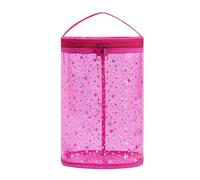 Clear Lotion Cylinder Makeup Bag with Handle Zipper,Heavy Duty Sunscreen Travel Beach Cosmetic Bag,Waterproof PVC SPF Toiletry Bag for Women Girls, 01Hot Pink