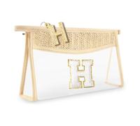 Clear Makeup Bag,Boho Straw Travel Toiletry Bag, Small Cute Stadium Chenille Letter and Metal Zipper Puller,Waterproof Makeup Bag Pouch Purse,Portable Monogrammed Cosmetic Bag for Women Girls, Yellow,