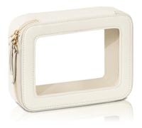 Clear Makeup Bag Cosmetic Organizer Case Travel Toiletry Skincare Pouch with Golden Zipper Premium PU Leather Roomy Stylish Versatile Easy Organization