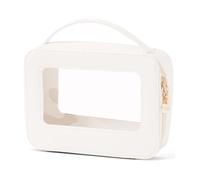 Clear Makeup Bag Cosmetic Organizer Case with Handle Large Travel Toiletry Bag Zipper Skincare Pouch for Purse Essentials Waterproof Car Bag for Women White