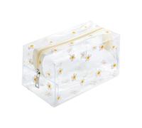 Clear Makeup Bag, Small Clear Toiletry Bag for Travel, Cosmetic Makeup Organizer Bags with Zipper, Plastic PVC Pouch Transparent (White Flowers)