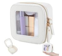 Clear Makeup Bag Visible Window Clear Cosmetic Bag Waterproof ? Dustproof Compact PU Toiletry Portable Small Transparent Travel with Dual Zipper for for Essentials, Makeup