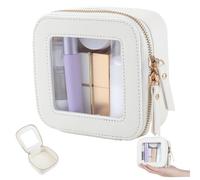 Clear Makeup Bag Visible Window Clear Cosmetic Bag Waterproof ＆ Dustproof Compact PU Toiletry Portable Small Transparent Travel with Dual Zipper for for Essentials Toiletry
