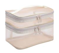 Clear Makeup Bag with Compartments Large Clear Travel Toiletries Toiletry Bag See Through Cosmetic Wash Pouch with Zippers for Women Men (Khaki)