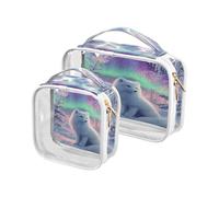 Clear Makeup Bags 2 Pack TSA Approved Toiletry Bag Quart Size Travel Cosmetic Bag Fit Carry-on Toiletries Essential Fox Aurora