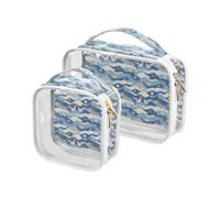 Clear Makeup Bags 2 Pack TSA Approved Toiletry Bag Quart Size Travel Cosmetic Bag Fit Carry-on Toiletries Essential Cute Summer Beach Wave Gull