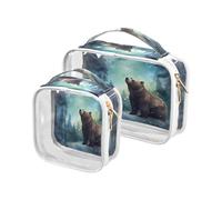 Clear Makeup Bags 2 Pack TSA Approved Toiletry Bag Quart Size Travel Cosmetic Bag Fit Carry-on Toiletries Essential Bear Forest Moonlight