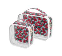 Clear Makeup Bags 2 Pack TSA Approved Toiletry Bag Quart Size Travel Cosmetic Bag Fit Carry-on Toiletries Essential Tiled Cherry-2752