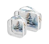 Clear Makeup Bags 2 Pack TSA Approved Toiletry Bag Quart Size Travel Cosmetic Bag Fit Carry-on Toiletries Essential 2433-Forest Winter Snow