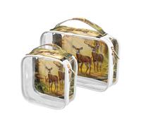 Clear Makeup Bags 2 Pack TSA Approved Toiletry Bag Quart Size Travel Cosmetic Bag Fit Carry-on Toiletries Essential Deer Forest