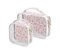 Clear Makeup Bags 2 Pack TSA Approved Toiletry Bag Quart Size Travel Cosmetic Bag Fit Carry-on Toiletries Essential Tiled Cherry-2743