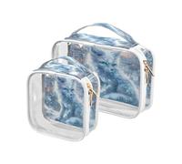 Clear Makeup Bags 2 Pack TSA Approved Toiletry Bag Quart Size Travel Cosmetic Bag Fit Carry-on Toiletries Essential Snowflakes Winter Fox