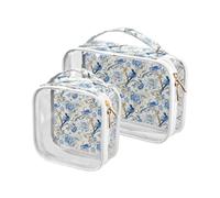 Clear Makeup Bags 2 Pack TSA Approved Toiletry Bag Quart Size Travel Cosmetic Bag Fit Carry-on Toiletries Essential 2044-Flowers Floral