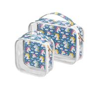 Clear Makeup Bags 2 Pack TSA Approved Toiletry Bag Quart Size Travel Cosmetic Bag Fit Carry-on Toiletries Essential Cute Unicorn Vector