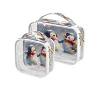 Clear Makeup Bags 2 Pack TSA Approved Toiletry Bag Quart Size Travel Cosmetic Bag Fit Carry-on Toiletries Essential Two Penguins