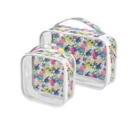 Clear Makeup Bags 2 Pack TSA Approved Toiletry Bag Quart Size Travel Cosmetic Bag Fit Carry-on Toiletries Essential Various Color Spots