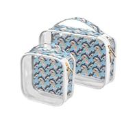 Clear Makeup Bags 2 Pack TSA Approved Toiletry Bag Quart Size Travel Cosmetic Bag Fit Carry-on Toiletries Essential Rainbow Orcas Jumping