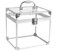 Clear Makeup Box Organizer, 20x17x19cm Cosmetic Display Cases with Latches and Handle, Large Capacity Travel Toiletry Storage Box (Silver)
