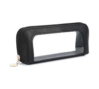 Clear Makeup Brush Bag, Double-Sided Transparent Cosmetic Pouch with Zipper, Waterproof PU Leather Travel Makeup Organizer Case for Brushes, Toiletries, Cables & Accessories for Women