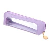 Clear Makeup Brush Bag, PU Leather Small Makeup Pouch Portable Travel Mini Cosmetic Bag Transparent Waterproof Organizer Pouch with Zipper for Women Home Travel Office Cosmetic Storage (Purple)